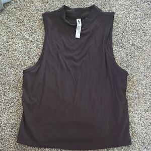 Avia Sleeveless Mock Neck Ribbed Tank - Dark Brown